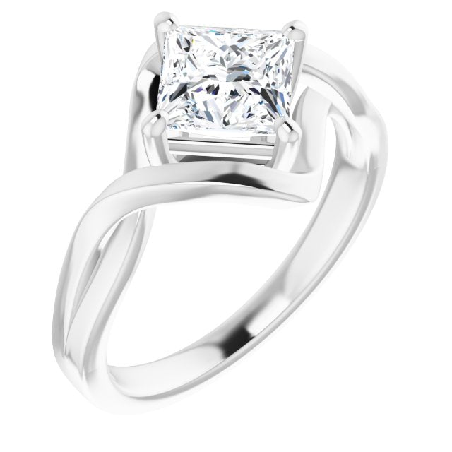 10K White Gold Customizable Princess/Square Cut Hurricane-inspired Bypass Solitaire
