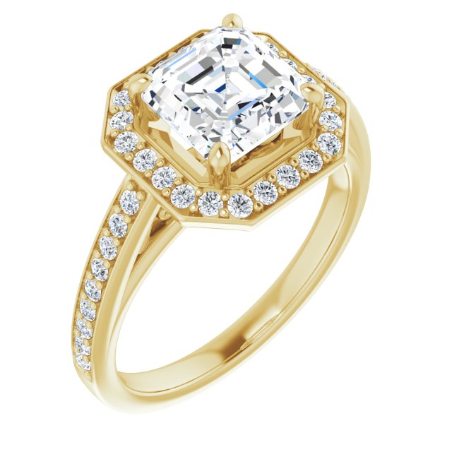 Cubic Zirconia Engagement Ring- The Farrah Michelle (Customizable Asscher Cut Style with Halo and Sculptural Trellis)