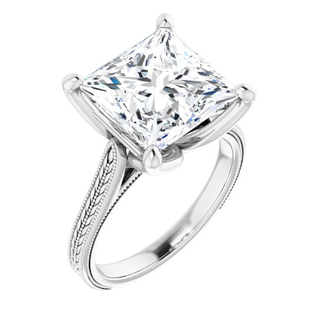 10K White Gold Customizable Princess/Square Cut Solitaire with Wheat-inspired Band 