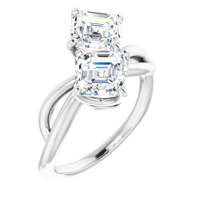 10K White Gold Customizable 2-stone Asscher Cut Artisan Style with Wide, Infinity-inspired Split Band