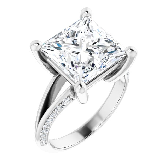 10K White Gold Customizable Princess/Square Cut Center with 4-sided-Accents Knife-Edged Split-Band