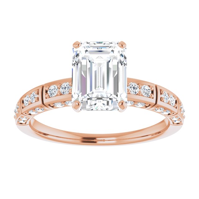 Cubic Zirconia Engagement Ring- The Anna (Customizable Emerald Cut Style with Three-sided, Segmented Shared Prong Band)