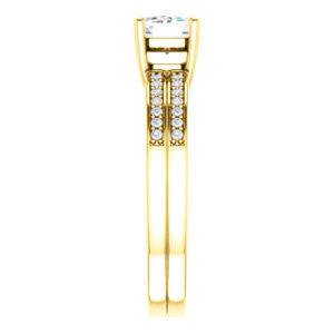 CZ Wedding Set, featuring The Lyla Ann engagement ring (Customizable Emerald Cut Design with Wide Double-Pavé Band)