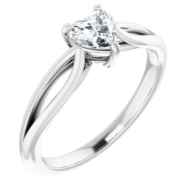 10K White Gold Customizable Heart Cut Solitaire with Wide-Split Band