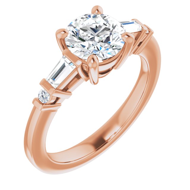 10K Rose Gold Customizable 5-stone Baguette+Round-Accented Round Cut Design)