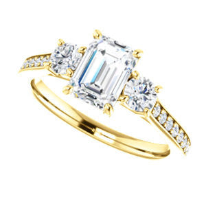 CZ Wedding Set, featuring The Tess engagement ring (Customizable Emerald Cut Trellis-Enhanced Bridge Setting with Semi-Pavé Band)