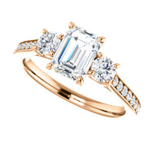 CZ Wedding Set, featuring The Tess engagement ring (Customizable Emerald Cut Trellis-Enhanced Bridge Setting with Semi-Pavé Band)