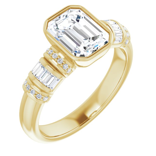 Cubic Zirconia Engagement Ring- The Coralie (Customizable Bezel-set Radiant Cut Setting with Wide Sleeve-Accented Band)