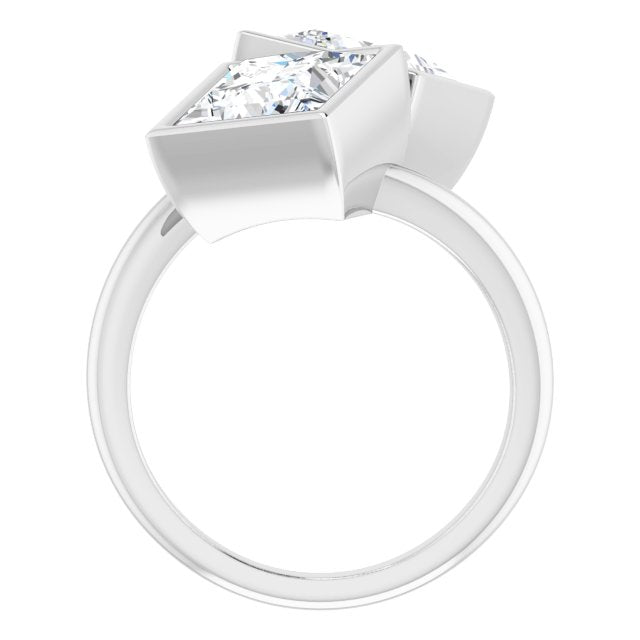 Cubic Zirconia Engagement Ring- The Mirella (Customizable 2-stone Double Bezel Princess/Square Cut Design with Artisan Bypass Band)