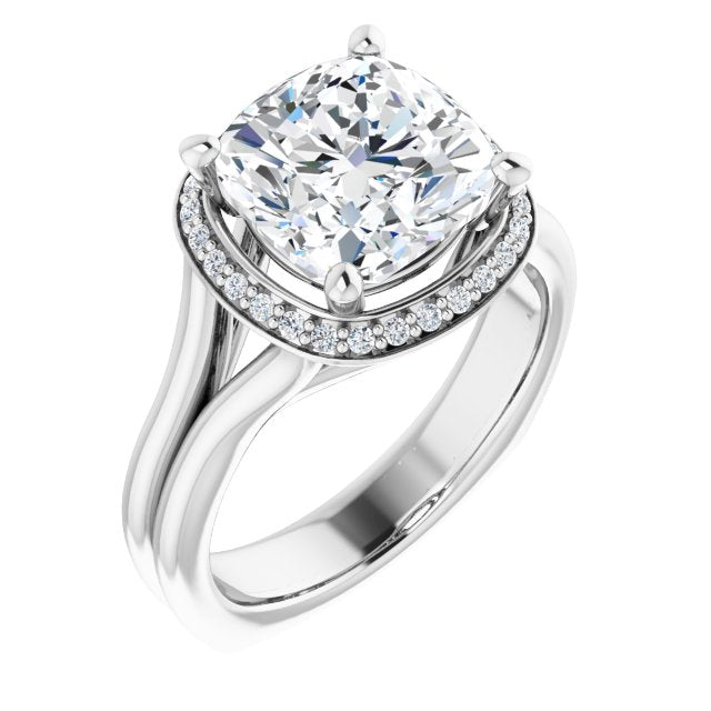 10K White Gold Customizable Cushion Cut Style with Halo, Wide Split Band and Euro Shank