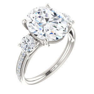 Cubic Zirconia Engagement Ring- The Kristin (Customizable Oval Cut 3-stone Design Enhanced with Pavé Band)
