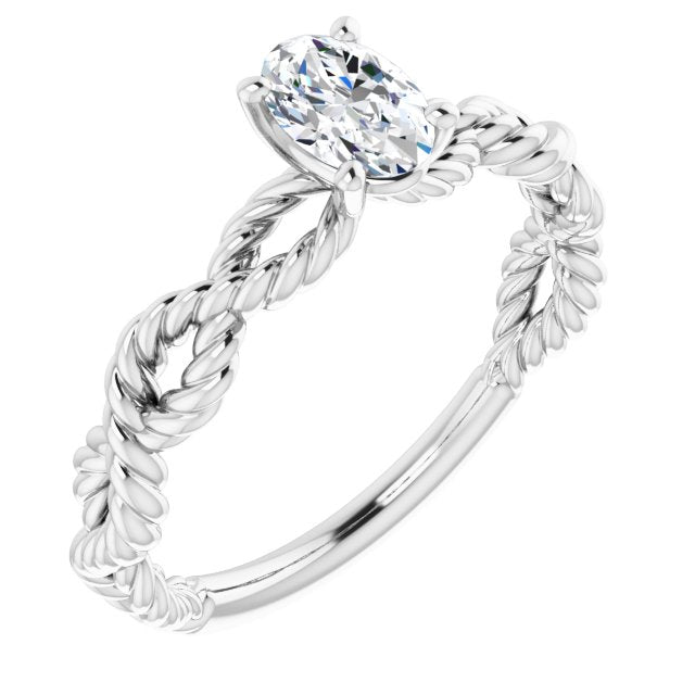 10K White Gold Customizable Oval Cut Solitaire with Infinity-inspired Twisting-Rope Split Band