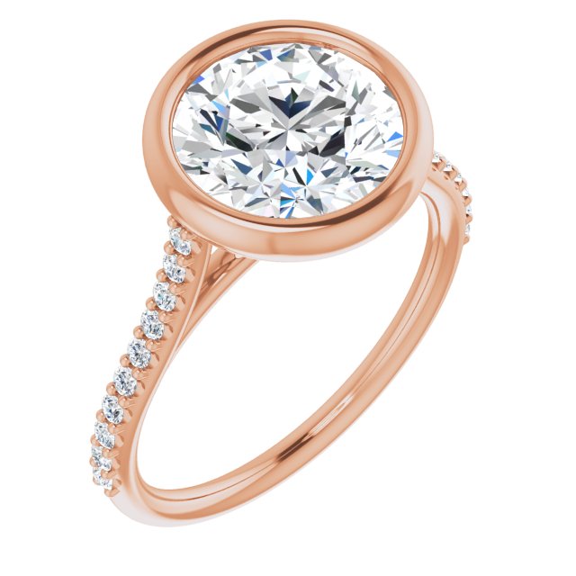 14K Rose Gold Customizable Bezel-set Round Cut Style with Ultra-thin Pavé-Accented Band