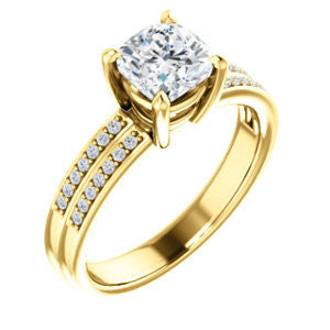 CZ Wedding Set, featuring The Lyla Ann engagement ring (Customizable Cushion Cut Design with Wide Double-Pavé Band)