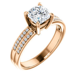 CZ Wedding Set, featuring The Lyla Ann engagement ring (Customizable Cushion Cut Design with Wide Double-Pavé Band)