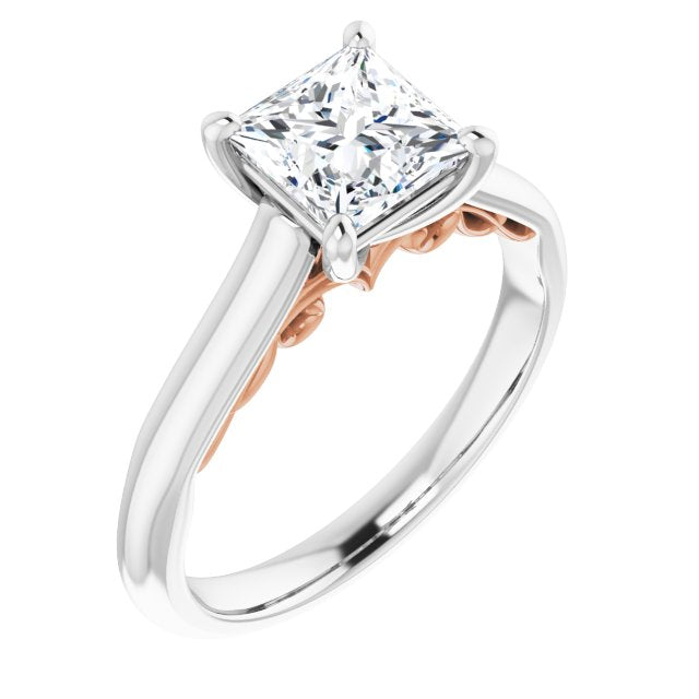 14K White & Rose Gold Customizable Princess/Square Cut Cathedral Solitaire with Two-Tone Option Decorative Trellis 'Down Under'