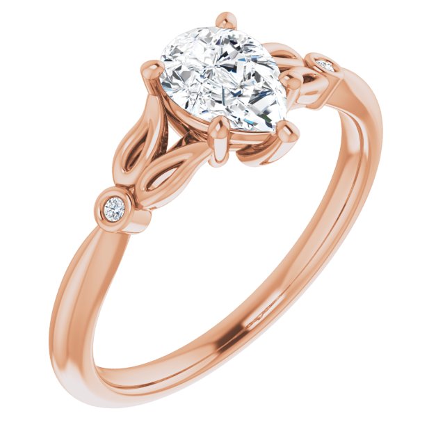 10K Rose Gold Customizable 3-stone Pear Cut Design with Thin Band and Twin Round Bezel Side Stones