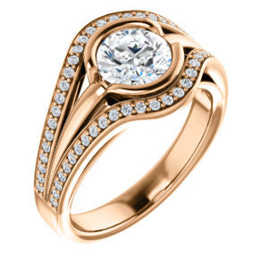 Cubic Zirconia Engagement Ring- The Magdalena Oha (Customizable Bezel-set Round Cut Style with Wide Tri-split Pavé Band)