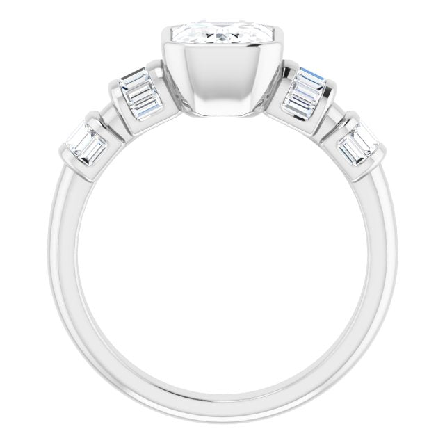 Cubic Zirconia Engagement Ring- The Astrid (Customizable Bezel-set Radiant Cut Design with Quad Horizontal Band Sleeves of Baguette Accents)