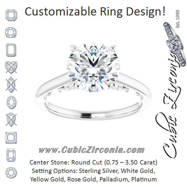 Cubic Zirconia Engagement Ring- The Heilanda (Customizable Cathedral-set Round Cut Style featuring Peekaboo Trellis Hidden Stones)