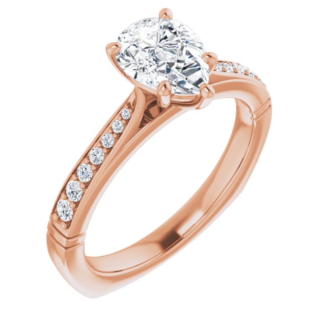 10K Rose Gold Customizable Pear Cut Design with Tapered Euro Shank and Graduated Band Accents