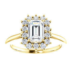 Cubic Zirconia Engagement Ring- The Kirsten (Customizable Radiant Cut with Large Cluster-Accent Crown-Supported Halo)