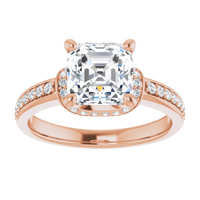 Cubic Zirconia Engagement Ring- The Ella (Customizable Asscher Cut Setting with Organic Under-halo & Shared Prong Band)