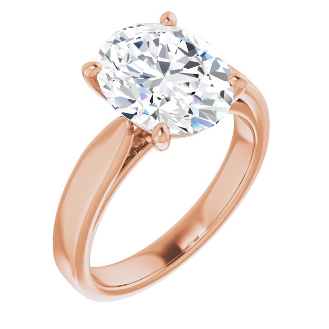 10K Rose Gold Customizable Oval Cut Cathedral Solitaire with Wide Tapered Band