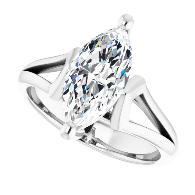 Cubic Zirconia Engagement Ring- The Frankie (Customizable Cathedral-Raised Marquise Cut Solitaire with Angular Chevron Split Band)