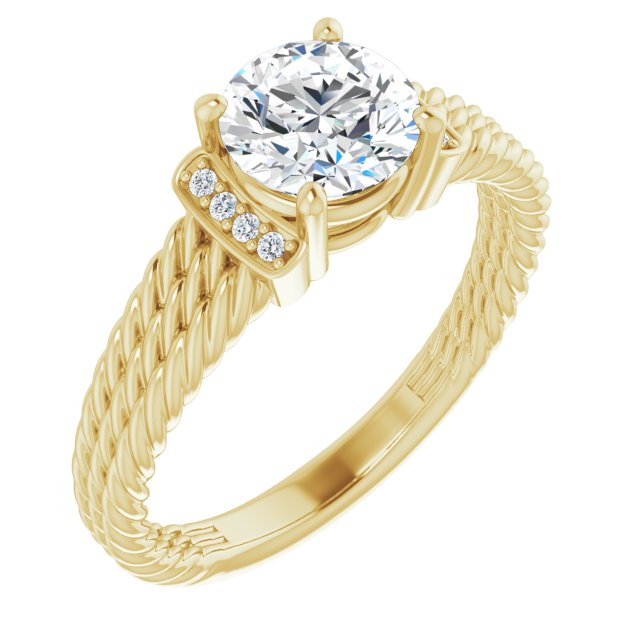 10K Yellow Gold Customizable 11-stone Design featuring Round Cut Center, Vertical Round-Channel Accents & Wide Triple-Rope Band