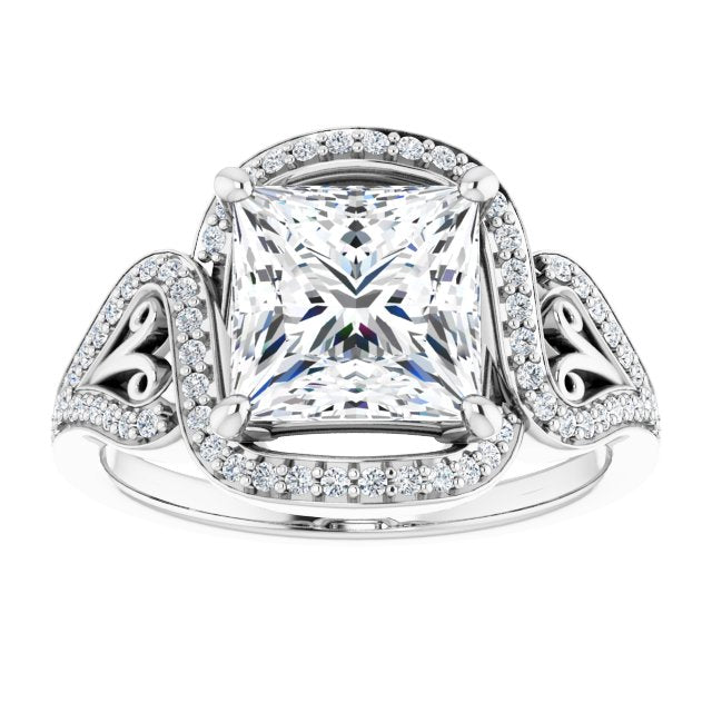 Cubic Zirconia Engagement Ring- The Alexis Rose (Customizable Princess/Square Cut Design with Bypass Halo and Split-Shared Prong Band)