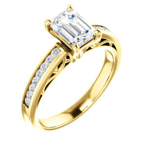 Cubic Zirconia Engagement Ring- The Jazmin Ella (Customizable Emerald Cut with Three-sided Filigree and Channel Accents)