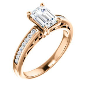 Cubic Zirconia Engagement Ring- The Jazmin Ella (Customizable Emerald Cut with Three-sided Filigree and Channel Accents)