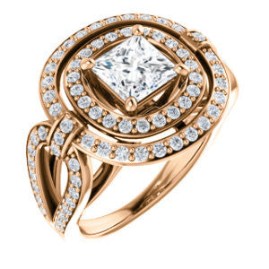 Cubic Zirconia Engagement Ring- The Jill (Princess Cut Double Halo with Ultrawide Split-Pavé Band)