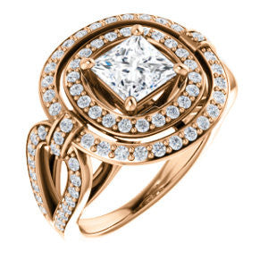 Cubic Zirconia Engagement Ring- The Jill (Princess Cut Double Halo with Ultrawide Split-Pavé Band)