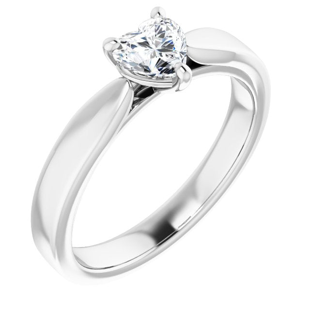 10K White Gold Customizable Heart Cut Cathedral Solitaire with Wide Tapered Band