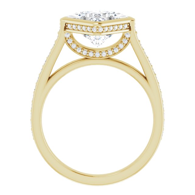 Cubic Zirconia Engagement Ring- The Jada (Customizable Cathedral-Bezel Princess/Square Cut Design with Under Halo and Shared Prong Band)