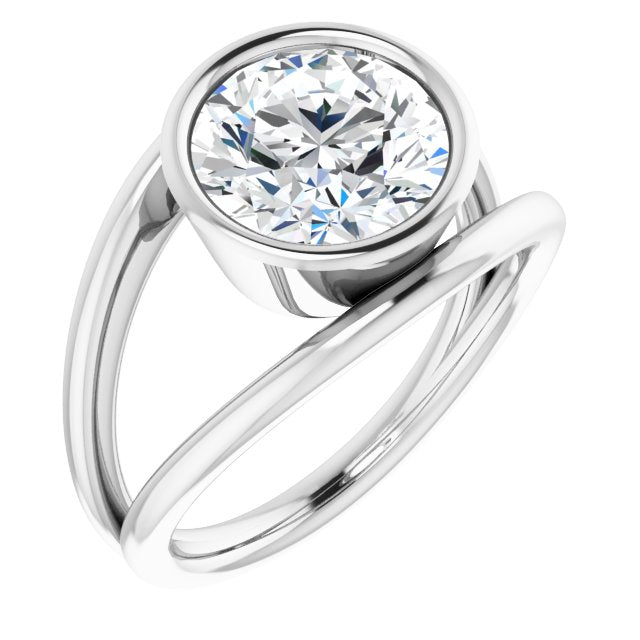 18K White Gold Customizable Bezel-set Round Cut Style with Wide Tapered Split Band