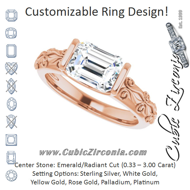 Cubic Zirconia Engagement Ring- The Cora (Customizable Bar-set Radiant Cut Setting featuring Organic Band)