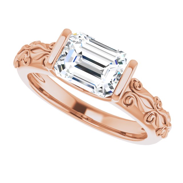 Cubic Zirconia Engagement Ring- The Cora (Customizable Bar-set Radiant Cut Setting featuring Organic Band)