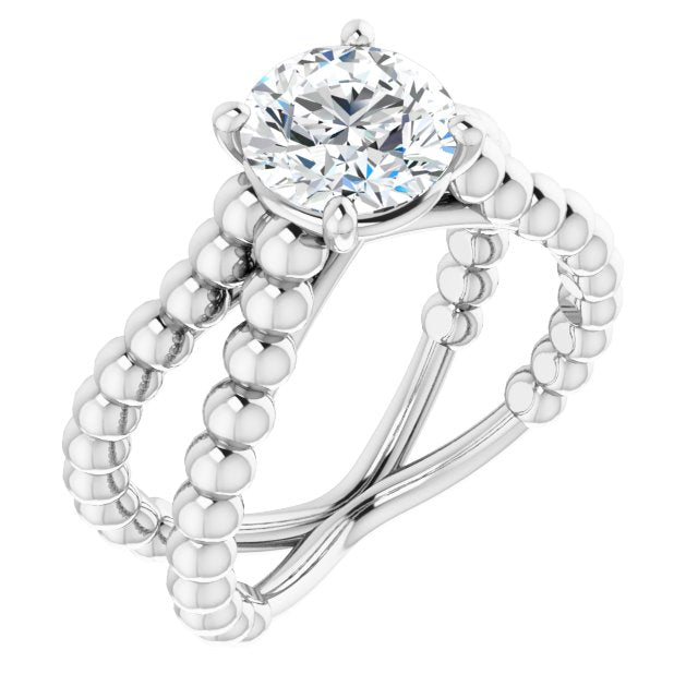 10K White Gold Customizable Round Cut Solitaire with Wide Beaded Split-Band