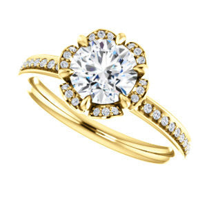 Cubic Zirconia Engagement Ring- The Rosie (Customizable Round Cut Style with Floral-Inspired Halo and Extra-Thin Pavé Band)