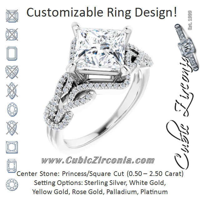 Cubic Zirconia Engagement Ring- The Montana (Customizable Princess/Square Cut Design with Intricate Over-Under-Around Pavé Accented Band)