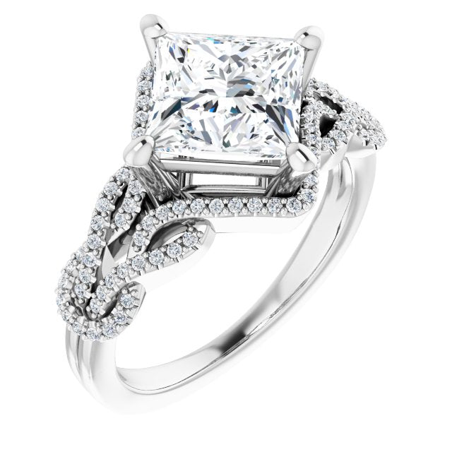 Cubic Zirconia Engagement Ring- The Montana (Customizable Princess/Square Cut Design with Intricate Over-Under-Around Pavé Accented Band)