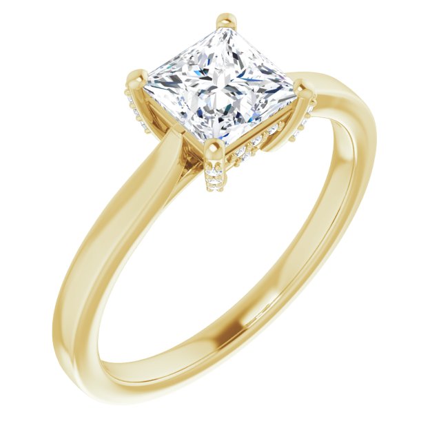 10K Yellow Gold Customizable Cathedral-Raised Princess/Square Cut Style with Prong Accents Enhancement