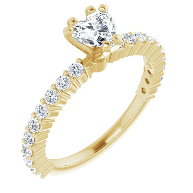 10K Yellow Gold Customizable 8-prong Heart Cut Design with Thin, Stackable Pav? Band