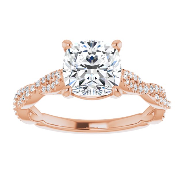 Cubic Zirconia Engagement Ring- The Alelli (Customizable Cushion Cut Style with Thin and Twisted Micropavé Band)