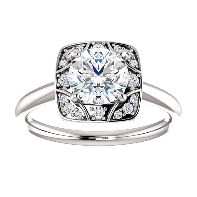 Cubic Zirconia Engagement Ring- The Rachal (Customizable Segmented Cluster-Halo Enhanced Round Cut Design with Thin Band)