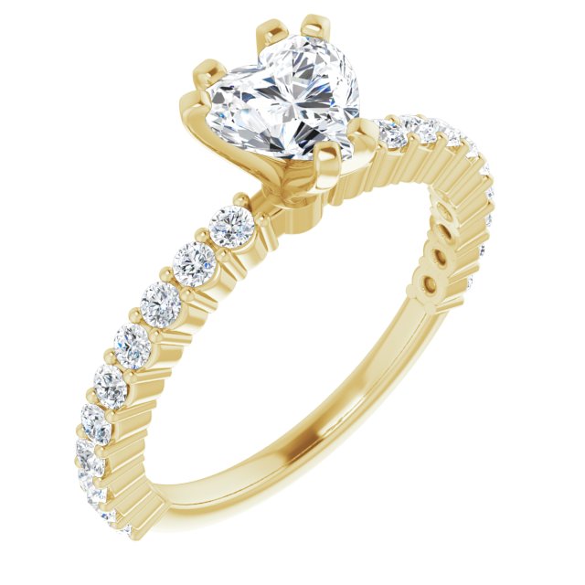 10K Yellow Gold Customizable 8-prong Heart Cut Design with Thin, Stackable Pav? Band