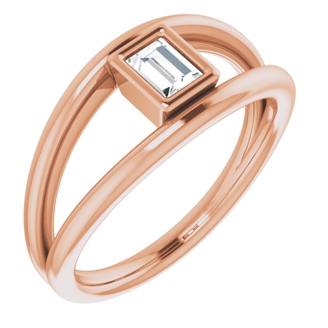 10K Rose Gold Customizable Bezel-set Straight Baguette Cut Style with Wide Tapered Split Band